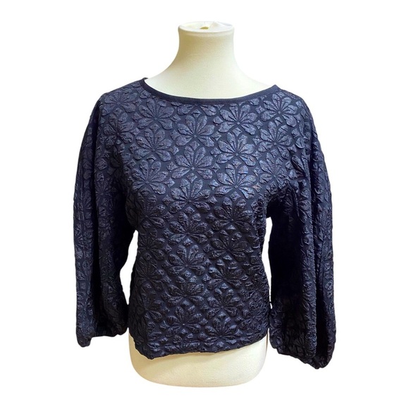 Like New! Black Quilted Blouse Bubble Sleeves - Picture 1 of 6